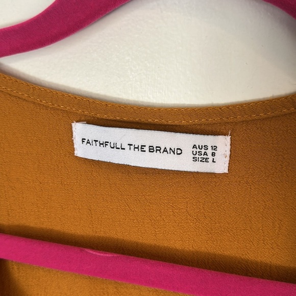 Faithful the Brand Lightweight yellow orange Wrap Mini Dress size 8 - Picture 3 of 7